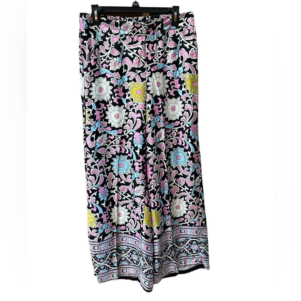 Cynthia Rowley Playful Colorful Design Wide Leg Rayon Pants